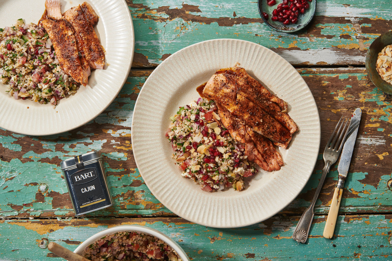 Pomegranate and Cajun Spiced Trout with Tabbouleh Bart Ingredients
