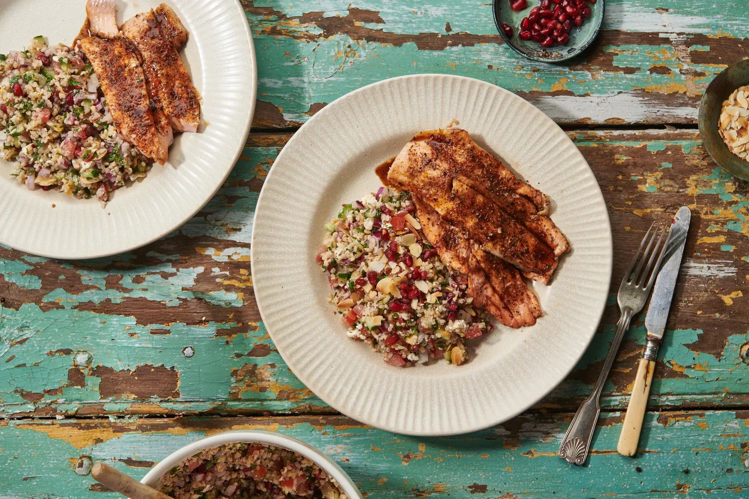 Pomegranate and Cajun Spiced Trout with Tabbouleh – Bart Ingredients