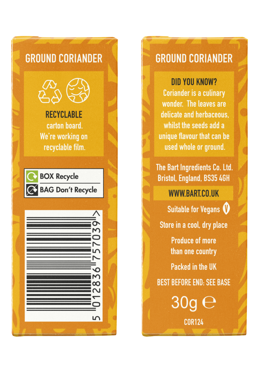 Ground Coriander Carton Bart Ingredients