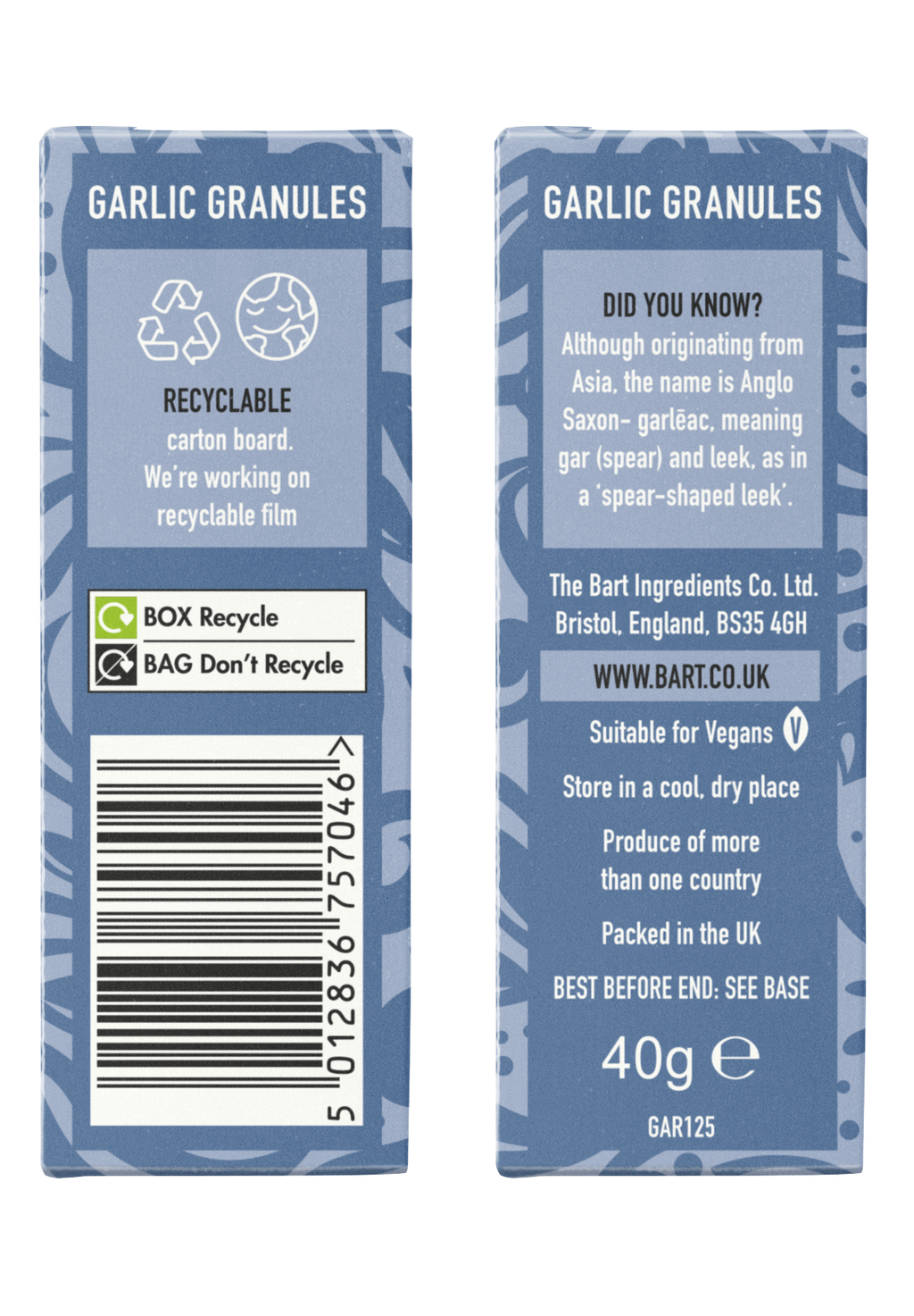 Garlic Granules Carton Bart Ingredients