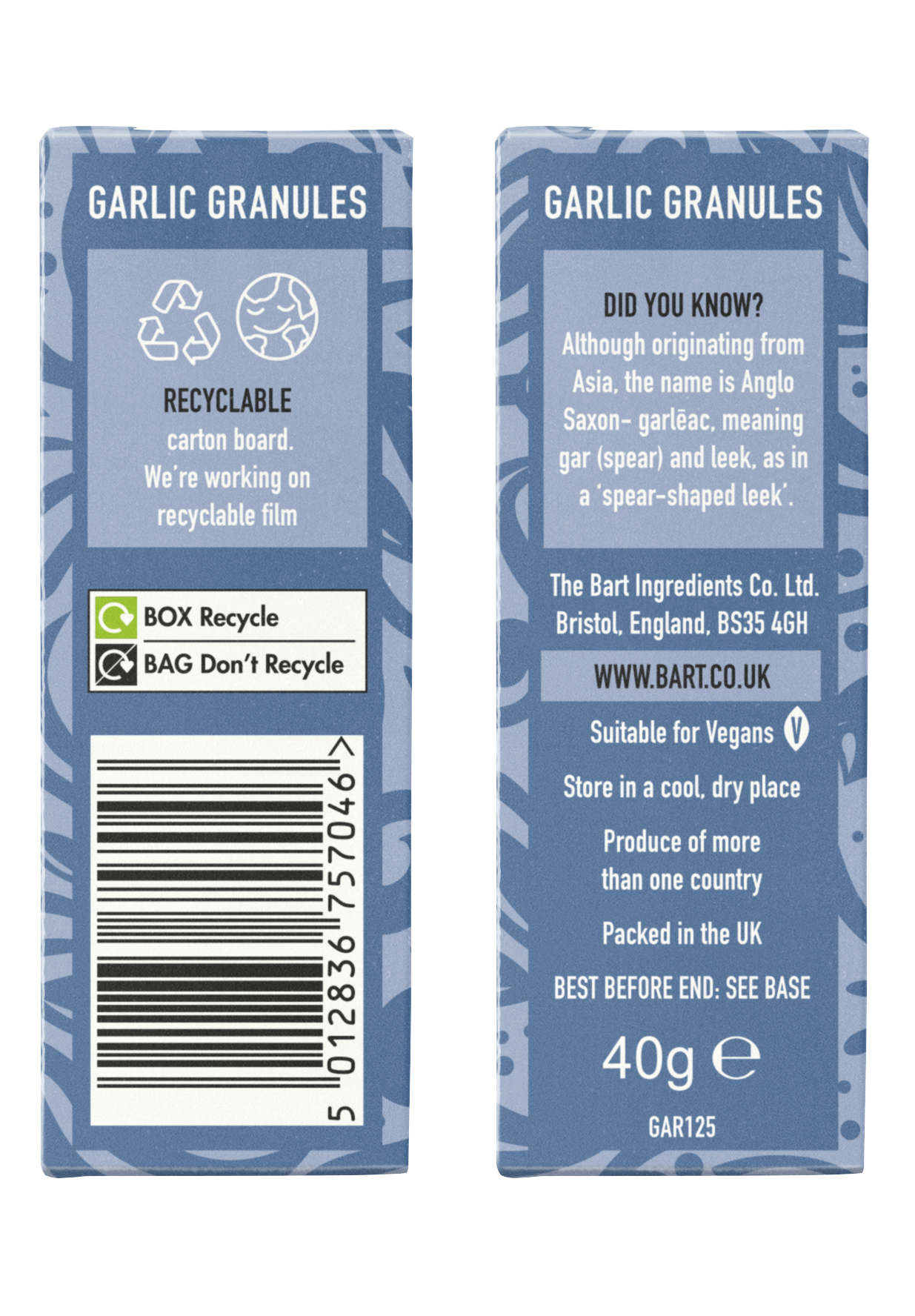 Garlic Granules Carton Bart Ingredients