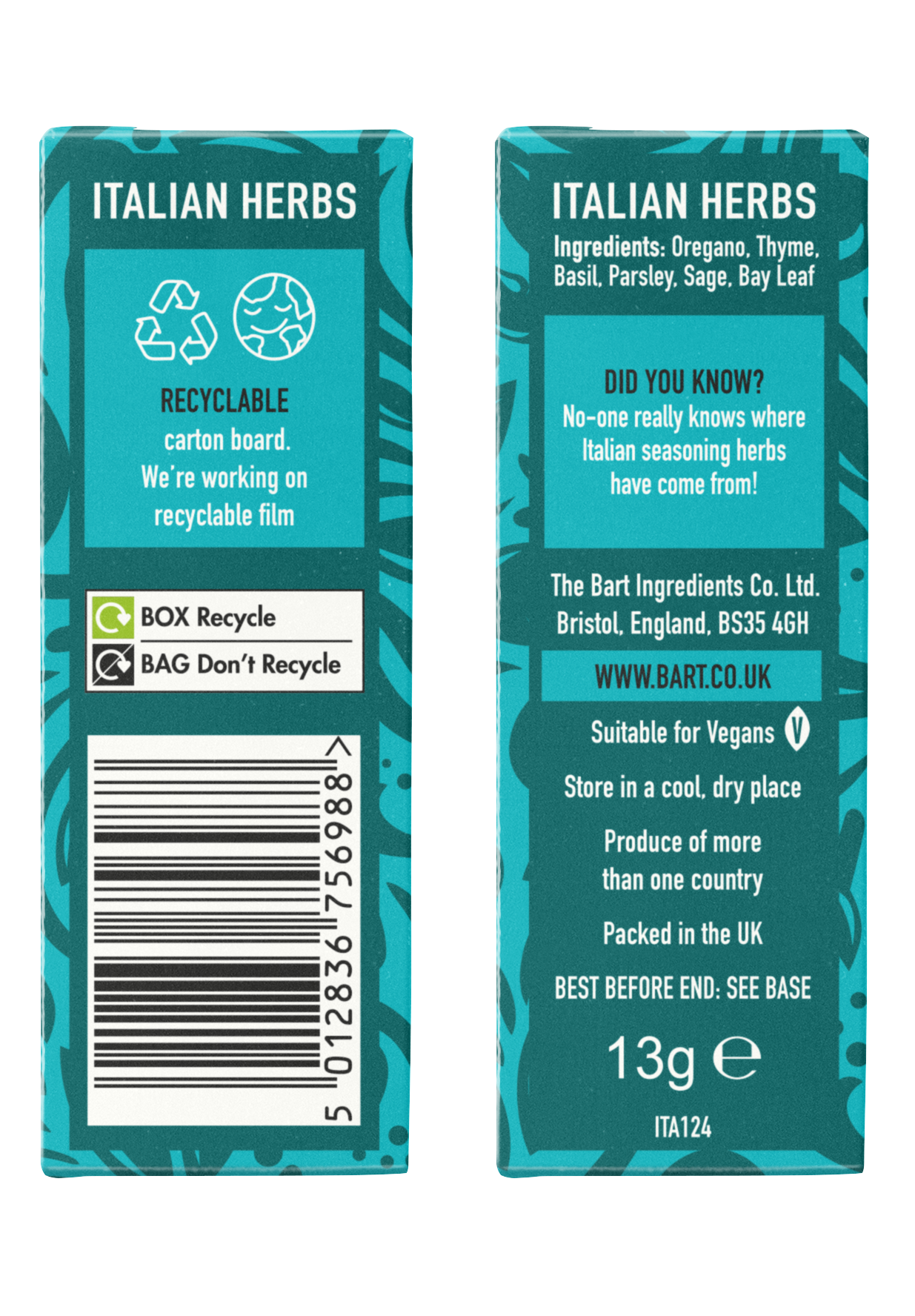 Italian Herbs Carton Bart Ingredients