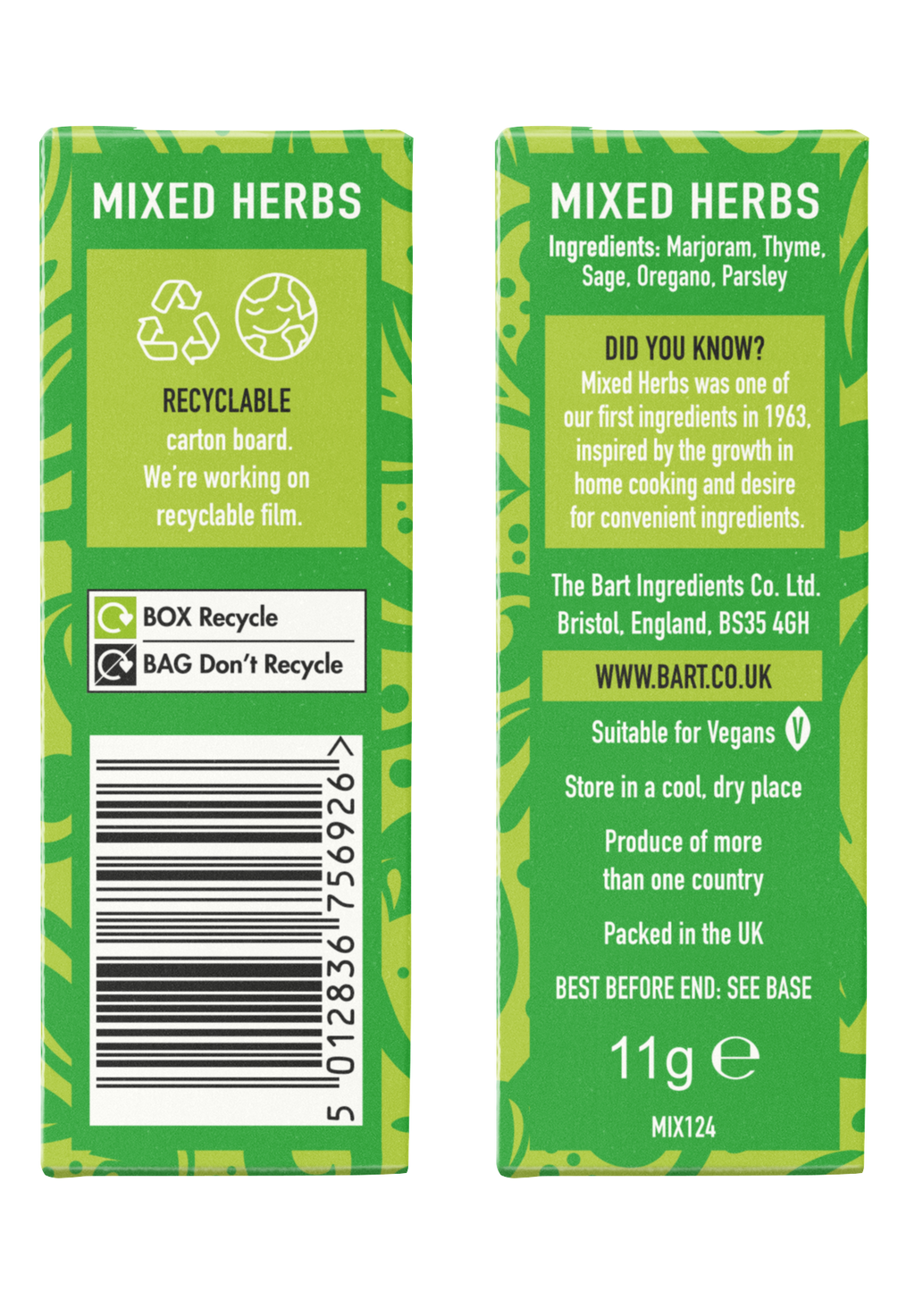 Mixed Herbs Carton Bart Ingredients