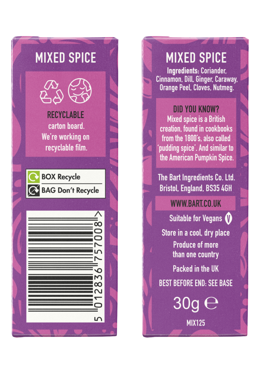 Mixed Spice Carton Bart Ingredients